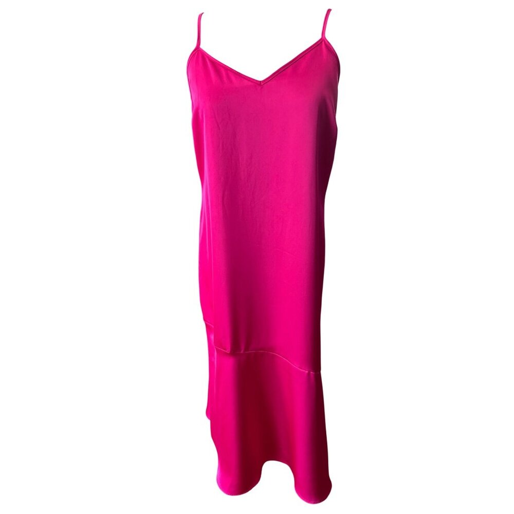 Crown & Ivy M Hot Pink Sleeveless V-Neck Midi Dress Adjustable Spaghetti Straps